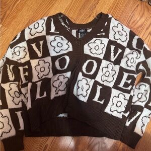 Brown and White Patterned Sweater